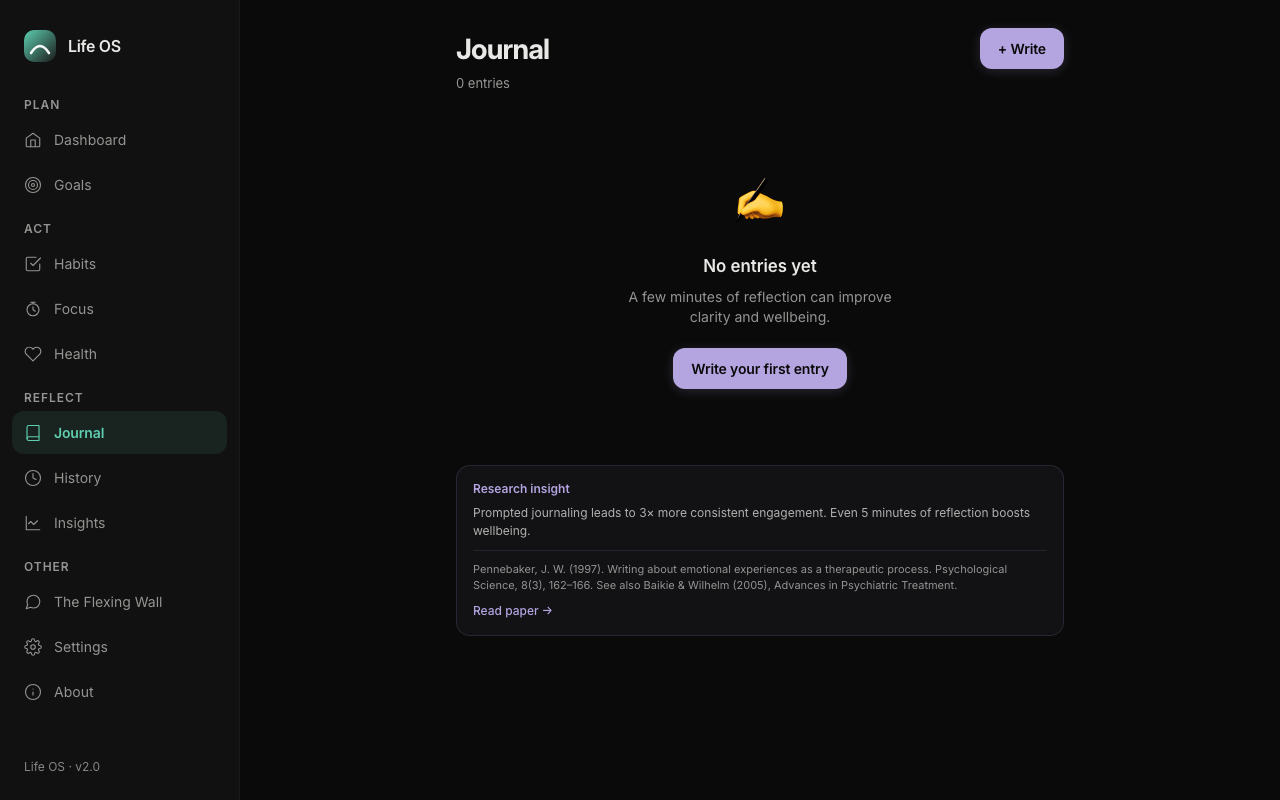 LifeOS journal screen
